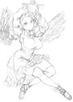  binayu breasts greyscale hat large_breasts monochrome mystia_lorelei sketch solo thighhighs touhou wings 