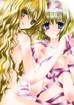  alice_margatroid bad_id bad_pixiv_id blonde_hair blue_eyes blush hairband kirisame_marisa long_hair lying multiple_girls naked_ribbon nanase_nao nude ribbon short_hair tongue touhou yellow_eyes yuri 