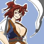  breasts large_breasts onozuka_komachi open_clothes open_shirt red_eyes red_hair scythe shirt short_hair solo touhou two_side_up wabi_(wbsk) 