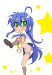  :3 ahoge baseball blue_hair green_eyes hide izumi_konata long_hair lowres lucky_star mole mole_under_eye panties pantyshot pitching ryouou_school_uniform school_uniform serafuku solo star underwear 