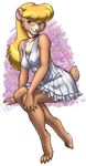  1girl 2004 animal_ears barefoot bear blond_hair blonde_hair blue_eyes breasts dr_comet erect_nipples feet female full_body furry highres nipples solo tail toes 