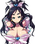  :&gt; bad_id bad_pixiv_id black_hair blue_eyes breasts cleavage cure_white elbow_gloves futari_wa_precure gloves hair_ribbon half_updo huge_breasts long_hair magical_girl nekomamire precure ribbon smile solo yukishiro_honoka 