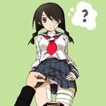  1girl ? bad_id bad_pixiv_id bandage_over_one_eye bandages black_hair braid eyepatch kobushi_abiru lowres oekaki panties purple_eyes sayonara_zetsubou_sensei school_uniform serafuku skirt skirt_lift spoken_question_mark tai0201 thought_bubble twin_braids underwear upskirt usui_kagerou 