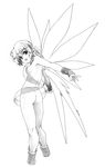  ass breasts full_body greyscale harumachi_nagaaki highres horns monochrome nipples nude original pointy_ears small_breasts smile solo standing wings work_in_progress 
