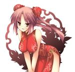  1girl :d bent_over blush breasts bun_cover china_dress chinadress chinese_clothes double_bun dress female impossible_clothes impossible_clothing impossible_dress large_breasts long_hair open_mouth pink_eyes pink_hair smile solo twintails 
