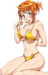  alternate_hairstyle bikini blush breasts groin hair_up kneeling large_breasts my-hime nigou orange_hair ponytail short_hair skindentation solo surprised swimsuit tokiha_mai toned underboob undressing 