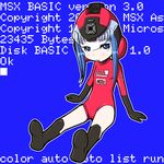  arm_support blue_eyes blue_hair boots computer elbow_gloves gloves helmet lowres msx os-tan sitting solo 