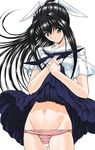  copyright_request kino_hitoshi long_hair panties panty_pull school_uniform serafuku skirt skirt_lift solo striped striped_panties underwear 