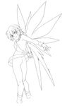  ass breasts full_body greyscale harumachi_nagaaki highres horns lineart monochrome nipples nude original pointy_ears small_breasts smile solo standing wings work_in_progress 