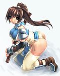  artist_request ass breasts brown_eyes brown_hair copyright_request katana kneeling large_breasts panties sheath side-tie_panties solo sword thighhighs underwear unsheathing weapon 