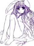  animal_ears barefoot bottomless breasts bunny_ears carrot copyright_request feet ino monochrome open_clothes open_shirt shirt sitting sketch small_breasts solo traditional_media 
