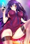  bad_id bad_pixiv_id breasts dress genderswap genderswap_(mtf) gun gundam gundam_00 large_breasts long_hair purple_hair red_eyes solo teruru thighhighs tieria_erde weapon 