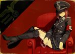  boots cigarette glasses hat high_heels iron_cross military military_uniform nazi noguchi original peaked_cap shoes smoking solo uniform 
