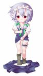  bad_id bad_pixiv_id bottomless braid hair_ribbon izayoi_sakuya maid red_eyes ribbon short_hair silver_hair socks solo touhou twin_braids umumu_(pilcre) undressing younger 