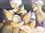  2boys bad_id bad_pixiv_id banned_artist barefoot broad_shoulders fox_tail genderswap genderswap_(ftm) ghost grin hat hitodama konpaku_youki multiple_boys nude ribbon saliva silver_hair sleeping smile suisen tail tail_hug touhou winter yakumo_ran yakumo_yukari you_gonna_get_raped 