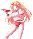  alternate_costume buruma cup gym_uniform hiraga_matsuri horn hoshiguma_yuugi impossible_clothes impossible_shirt sakazuki shirt solo touhou 