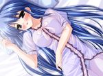  bed blue_hair blush dutch_angle game_cg kamipani! kujou_amane long_hair non-web_source pajamas panties see-through shintarou solo underwear 