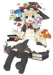  :d :x alice_margatroid bad_id bad_pixiv_id blonde_hair blue_eyes book book_stack boots chibi floating floating_object gloves hat kirisame_marisa knee_boots kusano_houki multiple_girls mushroom open_mouth patchouli_knowledge shanghai_doll sitting smile star touhou 