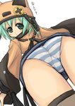  animal_ears aqua_hair beanie bent_over buttons cat_ears chain garyou green_eyes hat kawai_honoka looking_back miniskirt o_o panties pantyshot skirt solo sora_wo_kakeru_shoujo striped striped_panties thighhighs trefoil underwear 