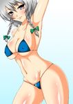  arm_up armpits bad_id bad_pixiv_id banned_artist bikini braid breasts covered_nipples izayoi_sakuya large_breasts legs micro_bikini s_tanly sideboob solo swimsuit thighs touhou twin_braids underboob wide_hips 