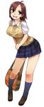  bad_id bad_pixiv_id bag breasts brown_eyes brown_hair heisa highres kazama_asuka large_breasts school_uniform short_hair skirt socks solo sweater tekken 