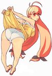  ahoge ass bad_id bad_pixiv_id bent_over dress dress_lift long_hair looking_back low-tied_long_hair magical_antique orange_hair panties pantyshot red_eyes red_hair rkrk sandals solo sphie twintails underwear very_long_hair white_panties 