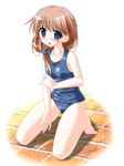  blue_eyes breasts brown_hair cameltoe covered_nipples komaki_ikuno long_hair one-piece_swimsuit school_swimsuit small_breasts solo swimsuit to_heart_2 yukimura_hajime 