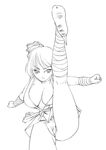  artist_request axe_kick breasts cameltoe copyright_request greyscale high_kick kicking large_breasts monochrome ninja solo 