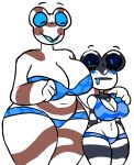  2018 4_fingers alpha_channel amphibian anthro barefoot big_breasts blue_eyes blue_sclera blush bra breasts cleavage clothed clothing female female/female frog hi_res looking_at_partner miko_(spur_) navel non-mammal_breasts one_eye_closed panties saliva signature simple_background size_difference solo spur striped_skin stripes thick_thighs transparent_background underwear wide_hips wink 