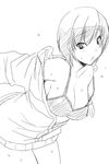  bra breasts cleavage greyscale large_breasts lingerie monochrome persona persona_4 satonaka_chie short_hair solo sweat underwear undressing utamaro 