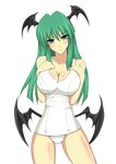  aqua_eyes bad_id bad_pixiv_id banned_artist bare_shoulders blush breasts cleavage demon_wings green_hair head_wings large_breasts long_hair morrigan_aensland one-piece_swimsuit s_tanly school_swimsuit solo swimsuit vampire_(game) white_school_swimsuit white_swimsuit wings 
