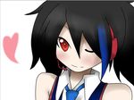  bad_deviantart_id bad_id black_hair blue_neckwear headset heart necktie onaneko one_eye_closed red_eyes short_hair solo utau yokune_ruko 