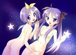  2girls ass breasts hiiragi_kagami hiiragi_tsukasa long_hair lucky_star multiple_girls norizou_type-r nude purple_hair short_hair twintails 