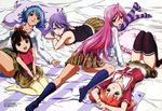  5girls akashiya_moka black_legwear black_socks breasts cleavage kurono_kurumu kuruno_kurumu legs lying multiple_girls panties rosario+vampire school_uniform sendo_yukari sendou_yukari shirayuki_mizore shuzen_kokoa sitting socks striped striped_legwear striped_thighhighs thighhighs thighs underwear 