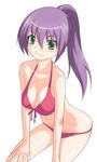  bikini breasts cleavage fang green_eyes large_breasts long_hair original ponytail purple_hair solo swimsuit yuuki1103 