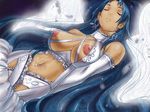  angel blue_hair breasts closed_eyes copyright_request gloves large_breasts lingerie long_hair navel nipples soemy solo underwear wings 