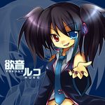  artist_request black_hair blue_neckwear heterochromia necktie solo utau yokune_ruko 