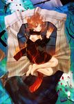  bad_id bad_pixiv_id barefoot brown_hair bug butterfly feet fetal_position fire highres insect original petals short_hair solo umishima_senbon 