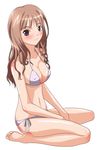  barefoot bikini brown_hair feet long_hair original purple_eyes side-tie_bikini solo swimsuit yuuki1103 