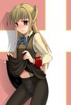  bad_id bad_pixiv_id blonde_hair blush long_hair male_focus maria_holic mole mole_under_eye otoko_no_ko pantyhose red_eyes saikawa_yusa shidou_mariya skirt skirt_lift solo 