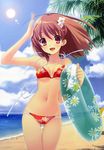  beach bikini blush cloud clouds flyable_heart flyable_hearts hair_ornament hairpin highres inaba_yui innertube itou_noiji midriff ocean sea sky smile sun swimsuit 