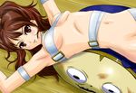  artist_request beltbra brown_eyes brown_hair from_above kujikawa_rise kuma_(persona_4) looking_up lying on_back persona persona_4 