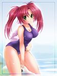  copyright_request dolphin green_eyes inflatable_raft long_hair one-piece_swimsuit red_hair school_swimsuit solo swimsuit twintails us@myo wading water wet wings 