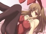  animal_ears asahina_mikuru breasts brown_hair bunny_ears bunnysuit large_breasts long_hair pantyhose satomi solo suzumiya_haruhi_no_yuuutsu 