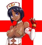  bandaid bandaids_on_nipples black_hair breasts dark_skin glasses hat judge_martin large_breasts nurse_cap original pasties purple_eyes solo 