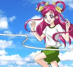  blue_sky cloud cure_dream day gym_uniform magical_girl precure running shorts sky solo yes!_precure_5 yumehara_nozomi 