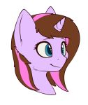  2019 absurd_res alpha_channel blue_eyes brown_hair cheek_fluff equine fan_character fur hair happy headshot_portrait hi_res horn mammal multicolored_hair my_little_pony pink_hair portrait purple_fur renderpoint simple_background smile solo transparent_background unfinished unicorn 