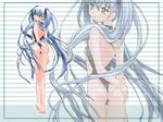  ass barefoot blue_hair highleg highleg_swimsuit hoshino_ruri jpeg_artifacts kidou_senkan_nadesico long_hair looking_back non-web_source solo swimsuit twintails yellow_eyes zoom_layer 