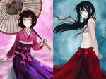  bad_id bad_pixiv_id bangs blunt_bangs bushidou_(sekaiju) character_request hair_down japanese_clothes kno_(anahita) multiple_girls oriental_umbrella red_eyes sarashi sekaiju_no_meikyuu umbrella yellow_eyes 