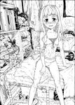  bad_id bad_pixiv_id bandaid blush camisole copyright_request ega greyscale lingerie messy_room monochrome open_mouth panties solo tears underwear 